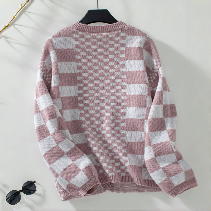 Afslappet Plaid Strikket Cardigan