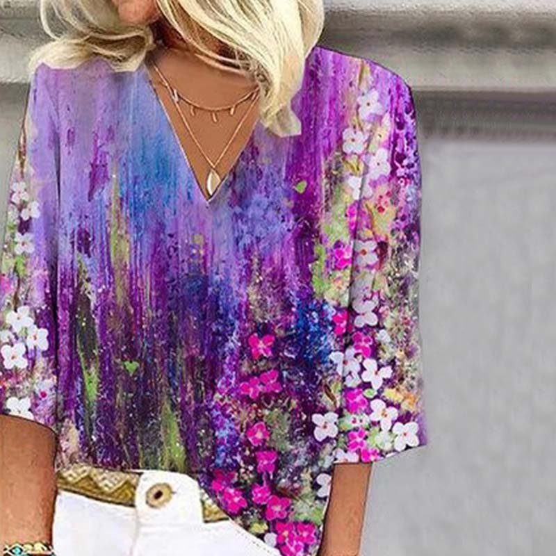 Gradient Bluse Med Blomsterprint