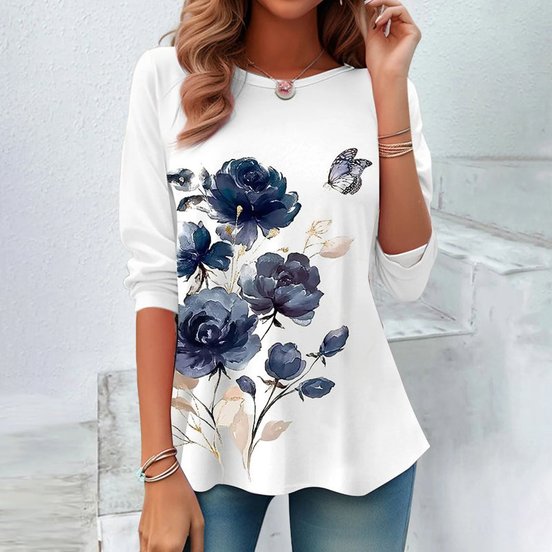 Afslappet T-Shirt Med Blomsterprint