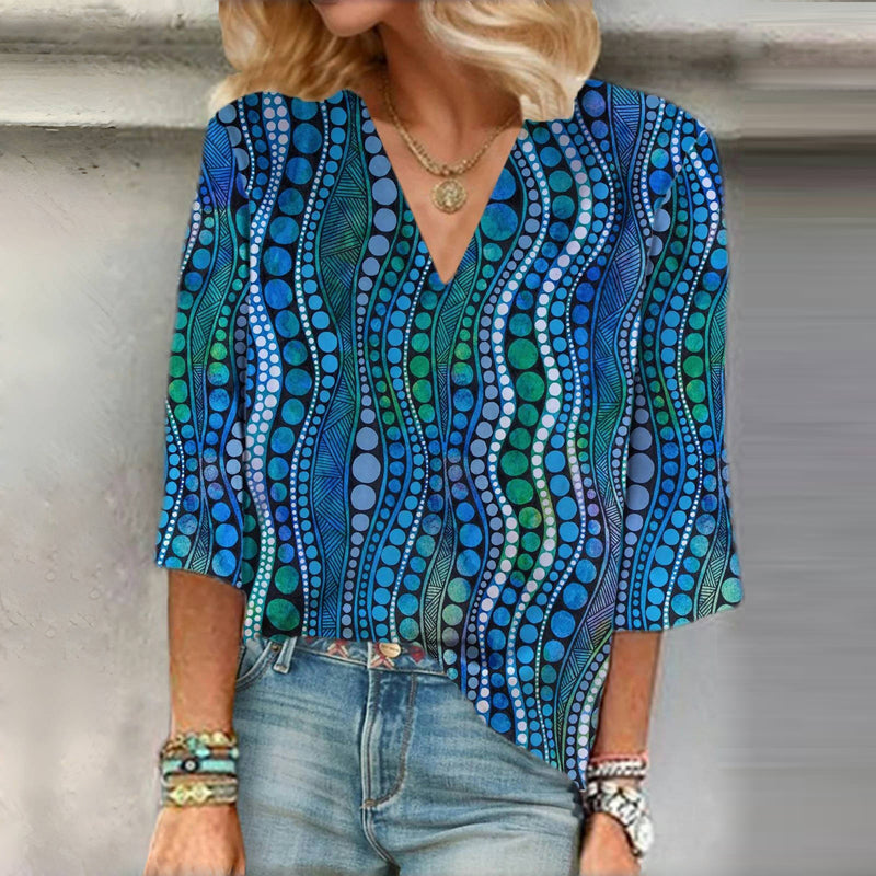Vintage Abstrakt Polkaprikket Bluse
