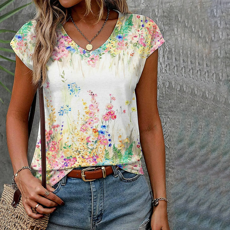 Afslappet T-Shirt Med Blomsterprint