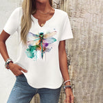 Afslappet T-Shirt Med Dragonfly Tryk