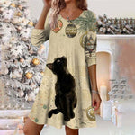 Vintage dress with cat print