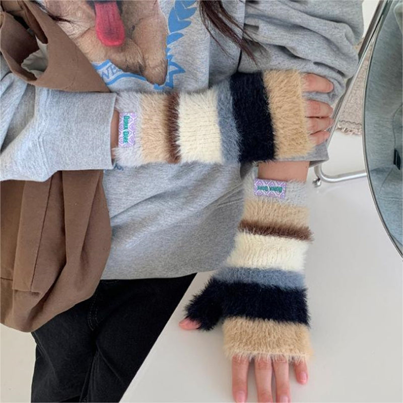 Colorful Striped Plush Gloves