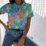 Farverig T-Shirt Med Blomsterprint