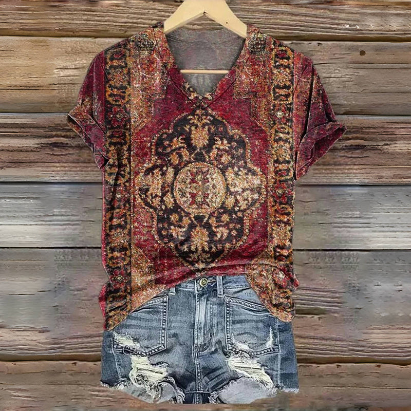 Vintage T-Shirt Med Etnisk Print