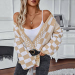 Afslappet Plaid Strikket Cardigan