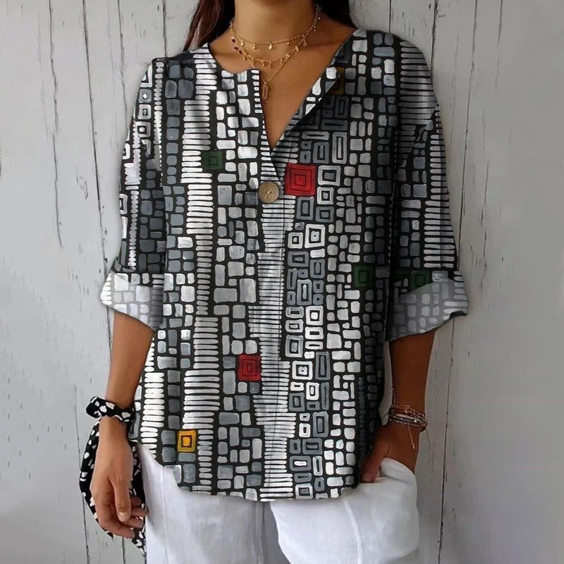 Vintage Bluse Med Geometrisk Print