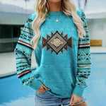 Vintage Sweatshirt Med Geometrisk Tryk