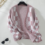 Afslappet Plaid Strikket Cardigan