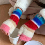 Colorful Striped Plush Gloves