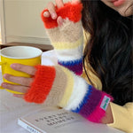 Colorful Striped Plush Gloves