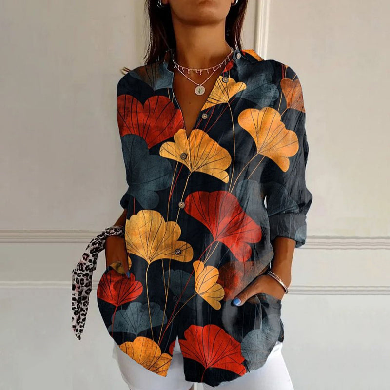 Vintage Bluse Med Bladtryk