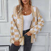 Afslappet Plaid Strikket Cardigan