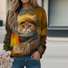 Casual Sweatshirt Med Kattetryk