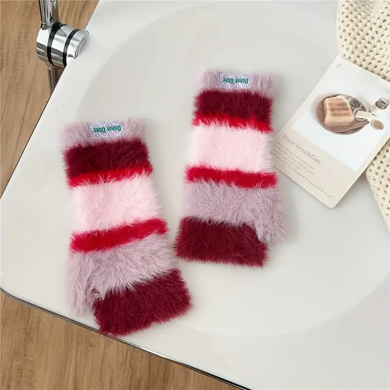 Colorful Striped Plush Gloves