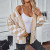 Afslappet Plaid Strikket Cardigan