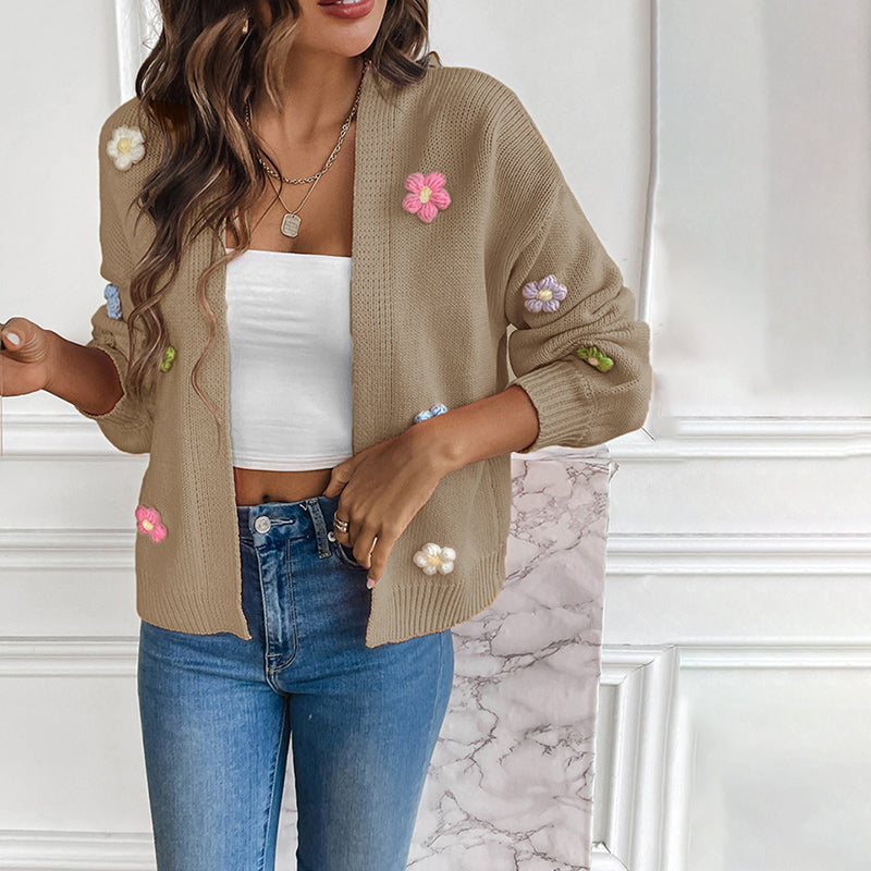 3D Blomsterstrikket Cardigan