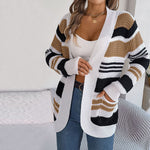 Afslappet Stribet Strik Cardigan