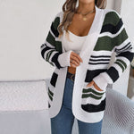 Afslappet Stribet Strik Cardigan