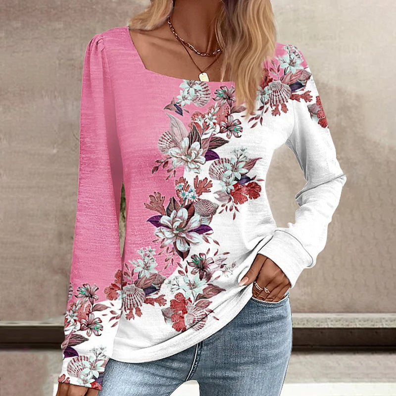 Elegant Bluse Med Blomstermønster