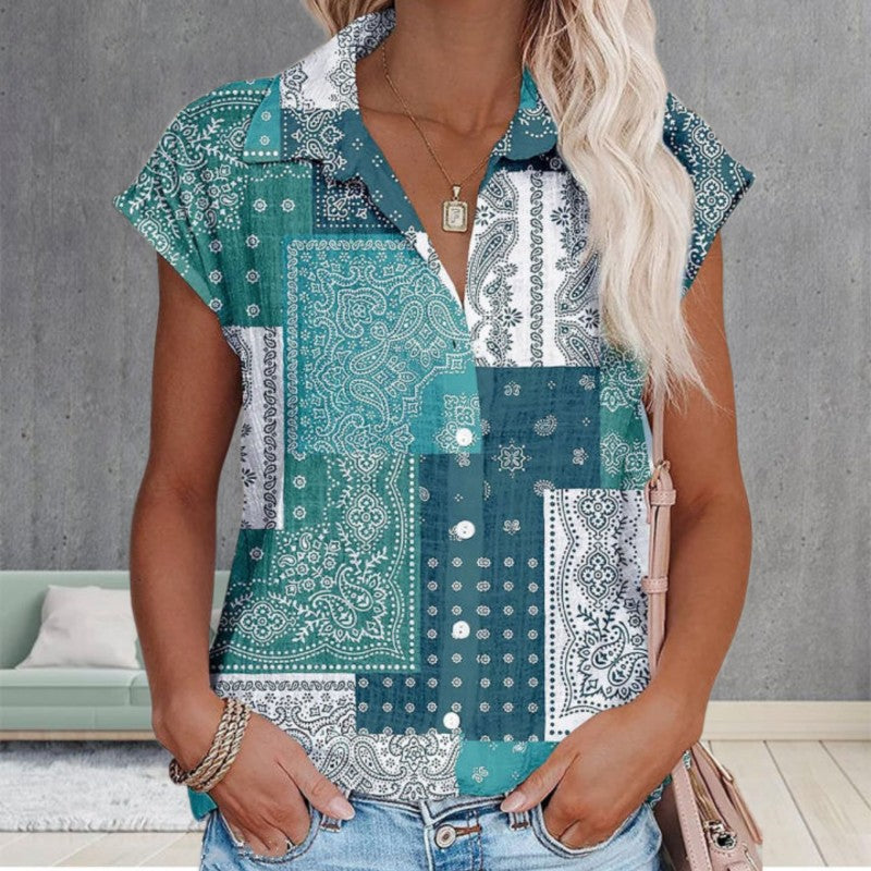 Retro Bluse Med Afslappet Print