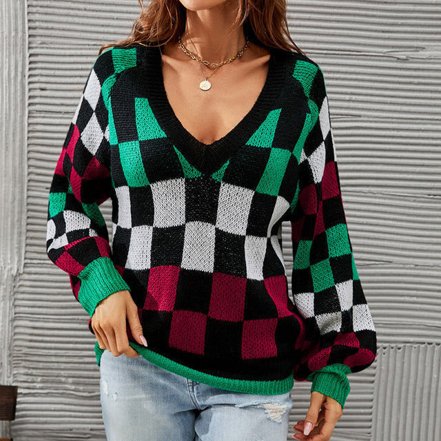 Kontrastfarve Plaid Sweater