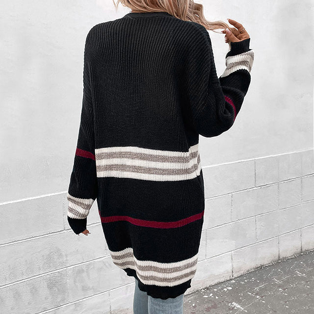 Afslappet Stribet Strik Cardigan