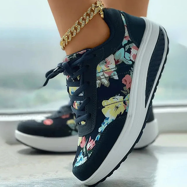 Platform Sneakers Med Blomsterprint