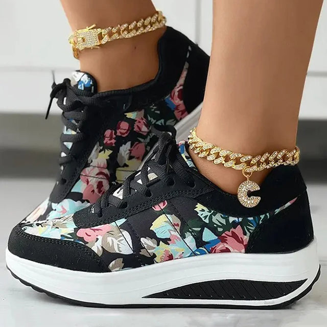 Platform Sneakers Med Blomsterprint