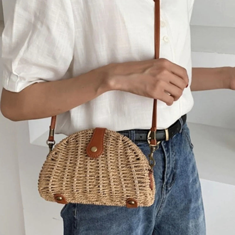 Vintage Half Round Straw Bag