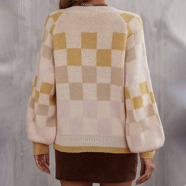 Kontrastfarve Plaid Sweater