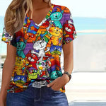 Creative T-Shirt With Colorful Cat Pattern