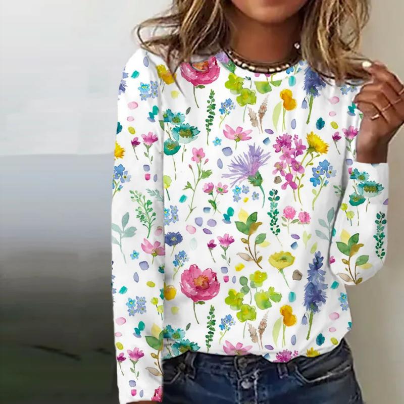 Afslappet T-Shirt Med Blomstermønster