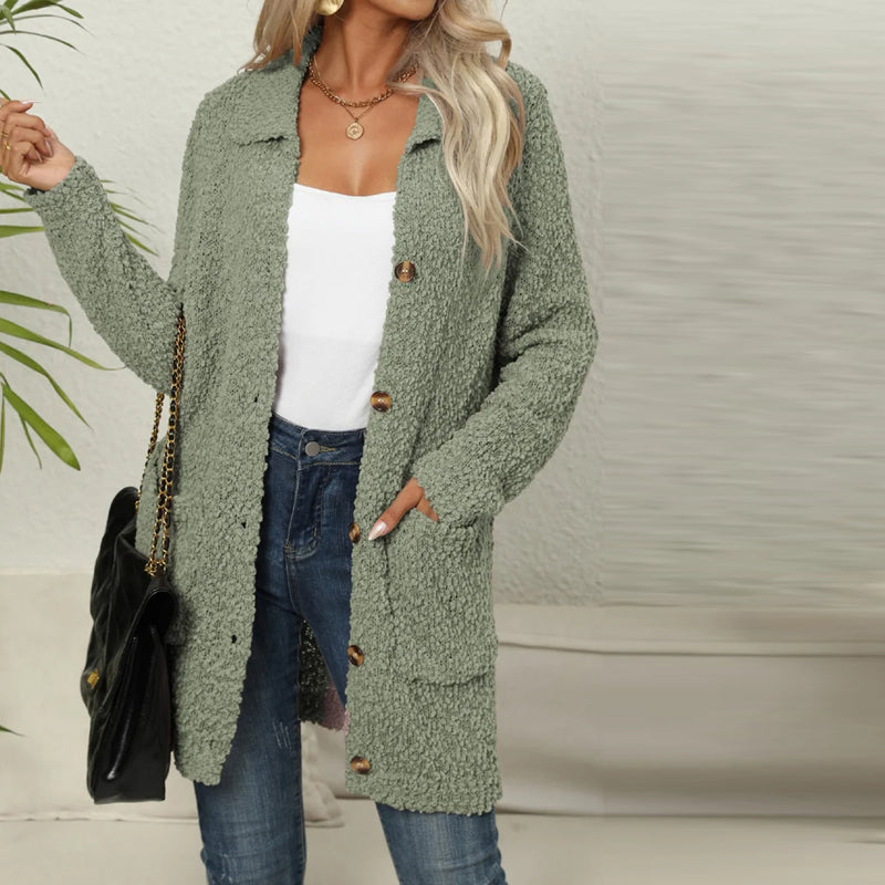 Afslappet Ensfarvet Cardigan