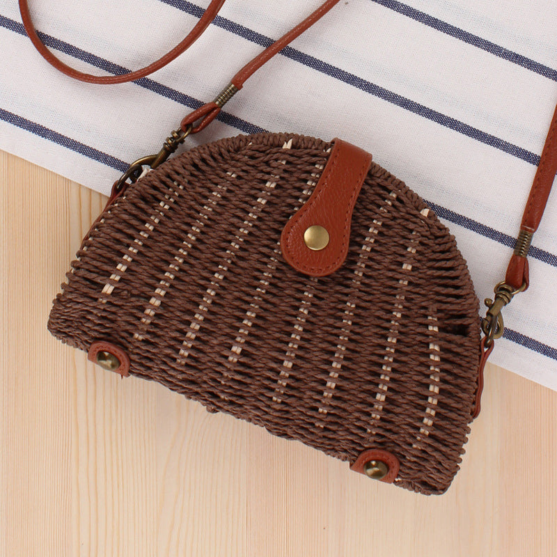 Vintage Half Round Straw Bag