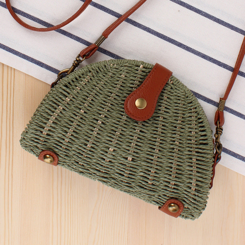 Vintage Half Round Straw Bag