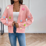 3D Blomsterstrikket Cardigan