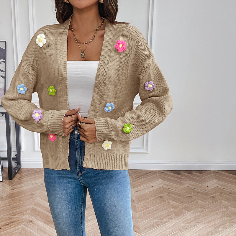 3D Blomsterstrikket Cardigan