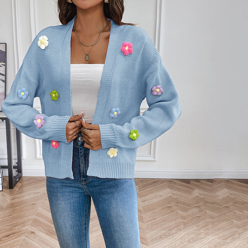 3D Blomsterstrikket Cardigan