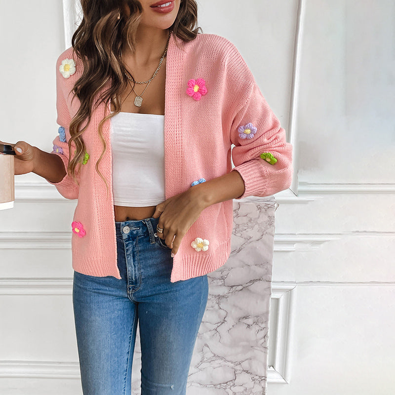 3D Blomsterstrikket Cardigan