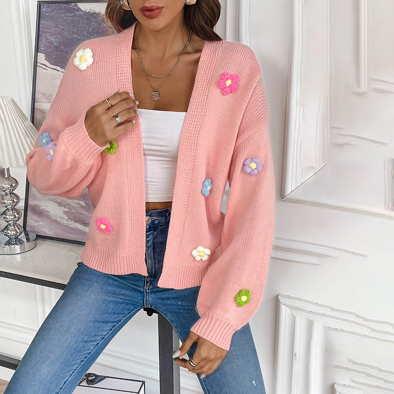 3D Blomsterstrikket Cardigan